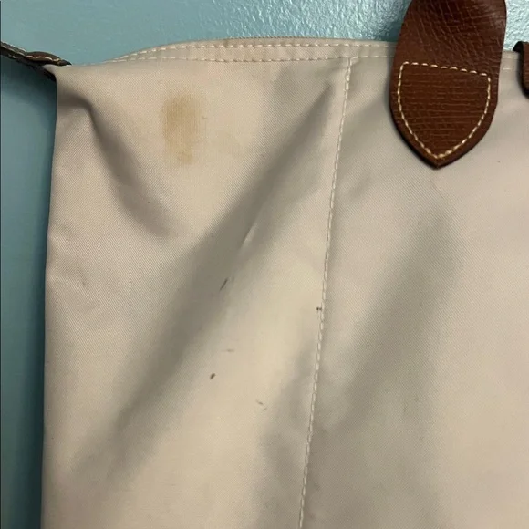 Longchamp Women's Pink Canvas Tan Tote Bag with Brown Trim - Picture 10 of 17